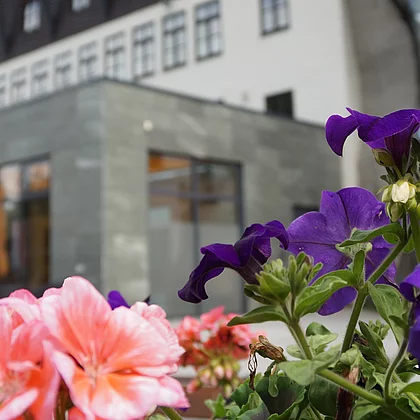 Außenaufnahme Heilstollen und Blumen